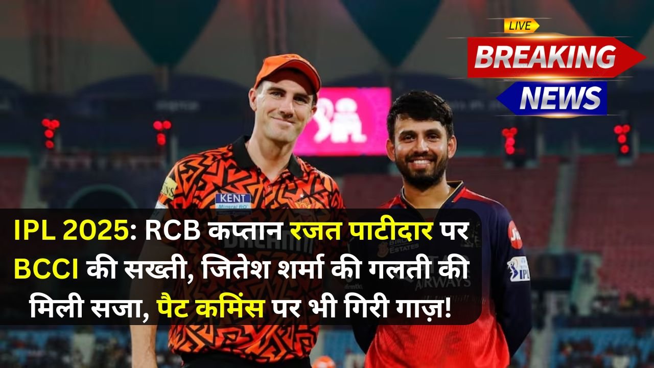 IPL 2025: RCB कप्तान रजत पाटीदार पर BCCI की सख्ती, जितेश शर्मा की गलती की मिली सजा, पैट कमिंस पर भी गिरी गाज़!